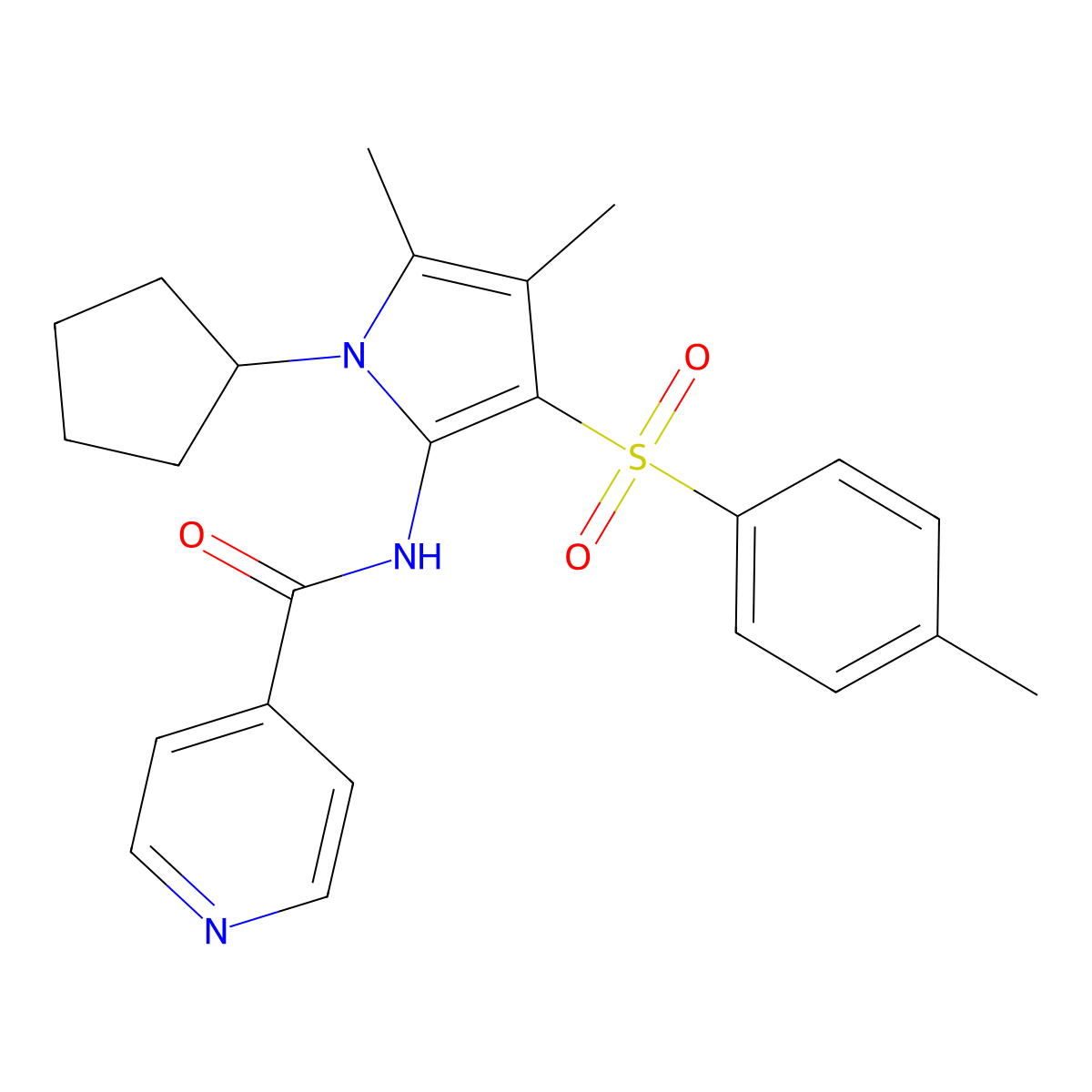 N-{1-cyclopentyl-4,5-dimethyl-3-[(4-methylphenyl)sulfonyl]-1H-pyrrol-2-yl}pyridine-4-carboxamide molecular structure, CAS 1010918-13-4