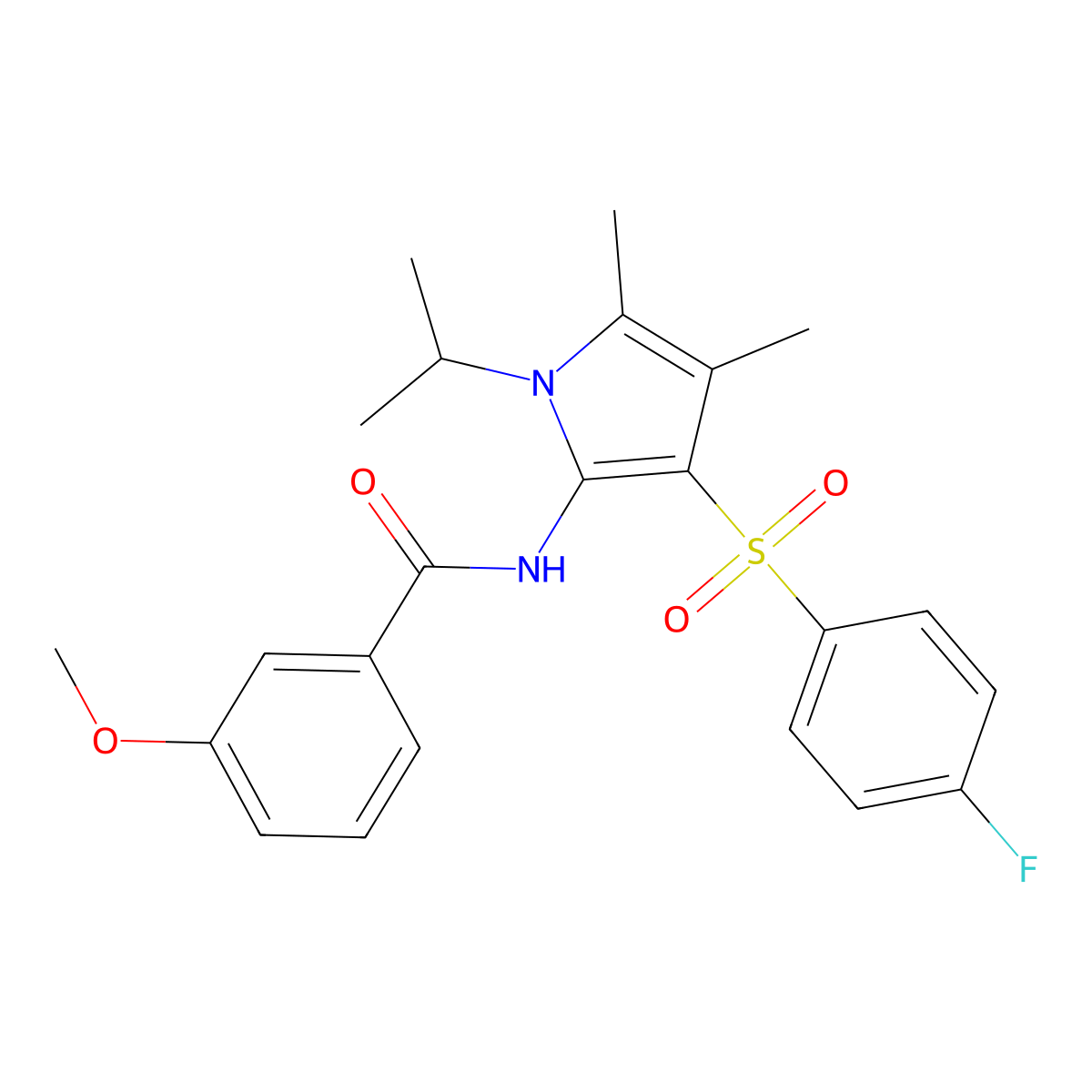 N-{3-[(4-fluorophenyl)sulfonyl]-4,5-dimethyl-1-(propan-2-yl)-1H-pyrrol-2-yl}-3-methoxybenzamide molecular structure, CAS 1010918-18-9