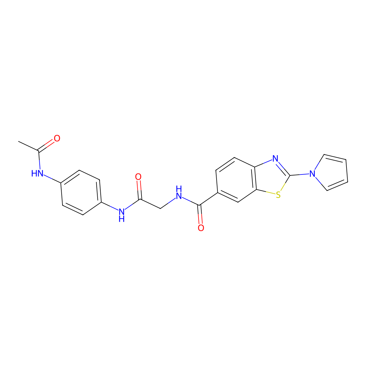 N-(2-{[4-(acetylamino)phenyl]amino}-2-oxoethyl)-2-(1H-pyrrol-1-yl)-1,3-benzothiazole-6-carboxamide molecular structure, CAS 1010918-23-6