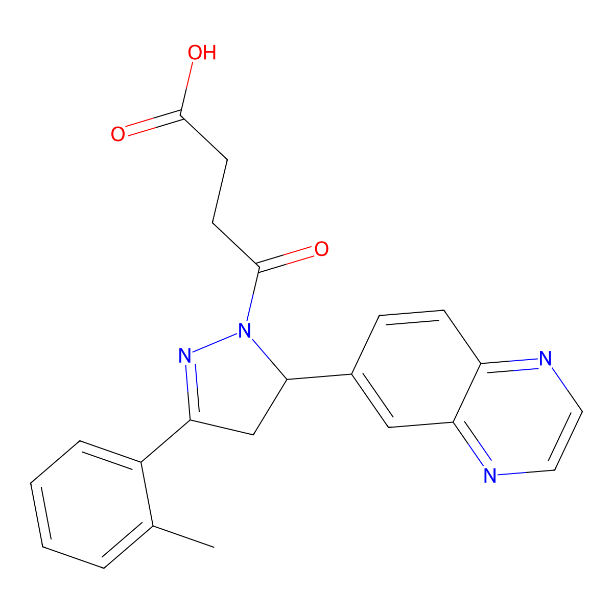 4-oxo-4-(5-(quinoxalin-6-yl)-3-(o-tolyl)-4,5-dihydro-1H-pyrazol-1-yl)butanoic acid molecular structure, CAS 1010918-40-7