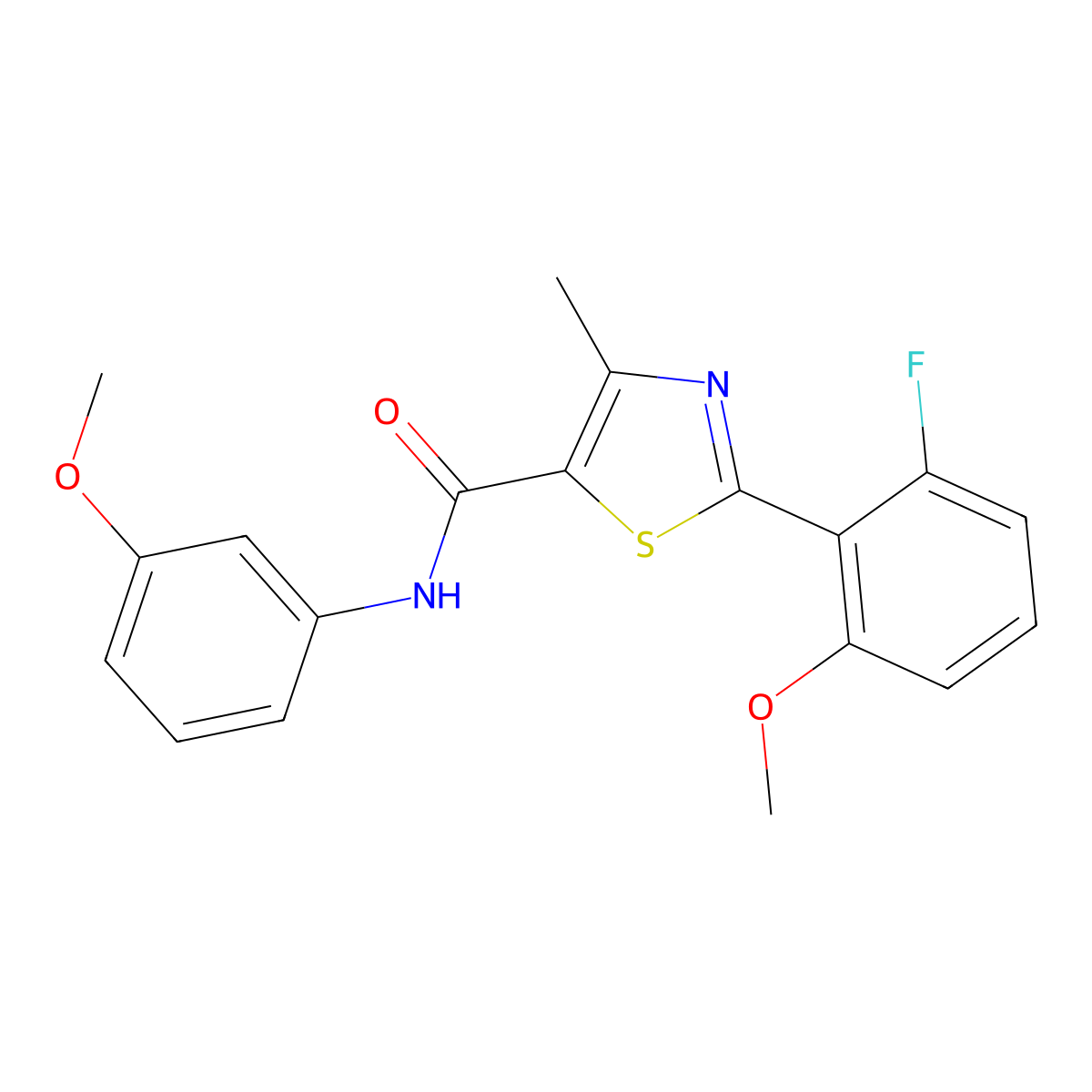 2-(2-fluoro-6-methoxyphenyl)-N-(3-methoxyphenyl)-4-methyl-1,3-thiazole-5-carboxamide molecular structure, CAS 1010918-43-0