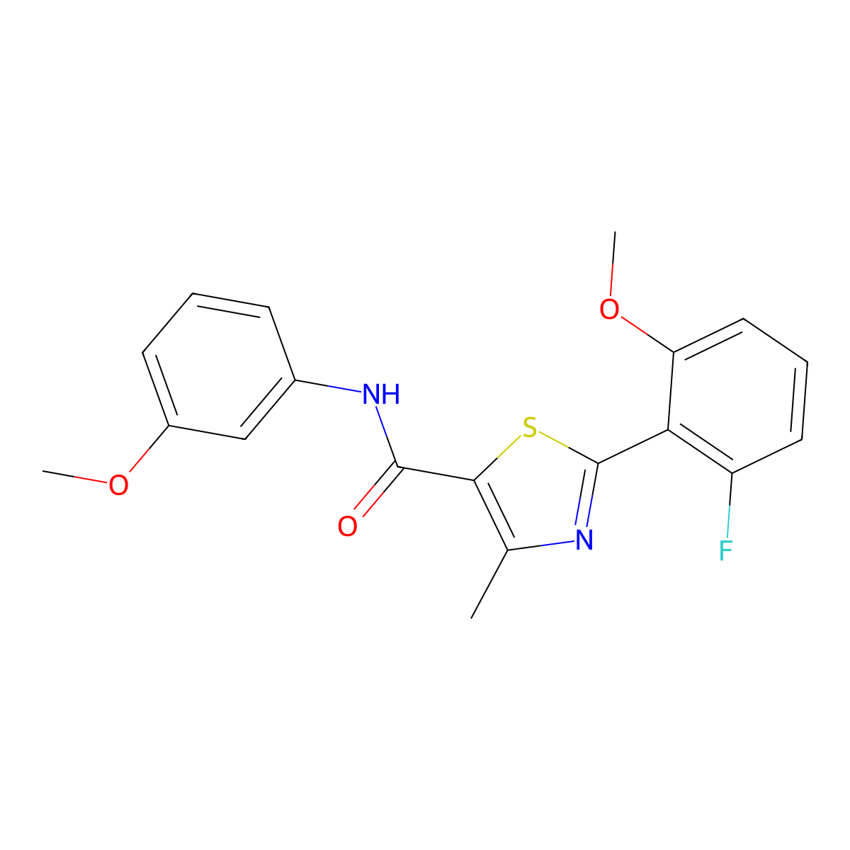 2-(2-fluoro-6-methoxyphenyl)-N-(3-methoxyphenyl)-4-methyl-1,3-thiazole-5-carboxamide molecular structure, CAS 1010918-43-0