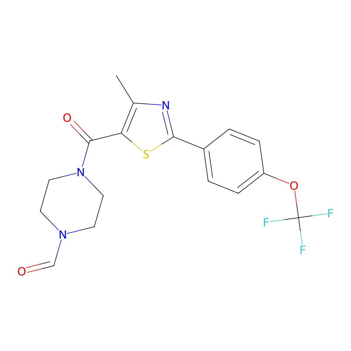 4-({4-Methyl-2-[4-(trifluoromethoxy)phenyl]-1,3-thiazol-5-yl}carbonyl)piperazine-1-carbaldehyde molecular structure, CAS 1010918-59-8
