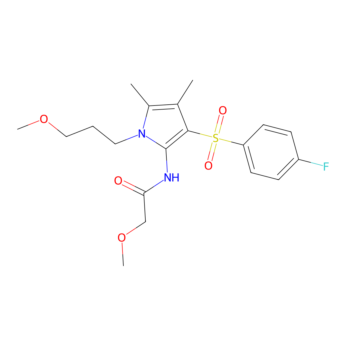 N-{3-[(4-fluorophenyl)sulfonyl]-1-(3-methoxypropyl)-4,5-dimethyl-1H-pyrrol-2-yl}-2-methoxyacetamide molecular structure, CAS 1010918-83-8