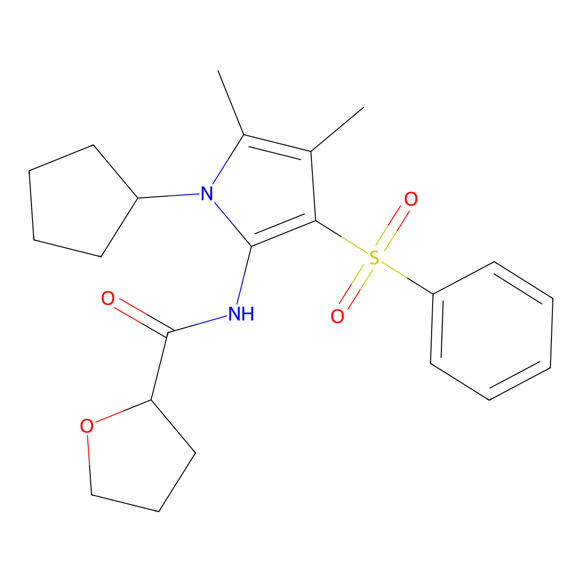 N-[1-cyclopentyl-4,5-dimethyl-3-(phenylsulfonyl)-1H-pyrrol-2-yl]tetrahydrofuran-2-carboxamide molecular structure, CAS 1010918-84-9