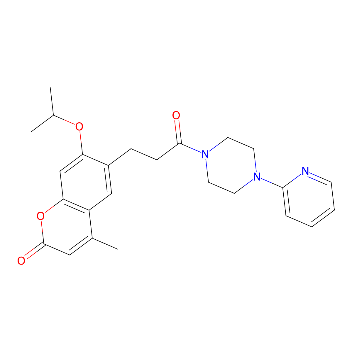 4-methyl-6-{3-oxo-3-[4-(pyridin-2-yl)piperazin-1-yl]propyl}-7-(propan-2-yloxy)-2H-chromen-2-one molecular structure, CAS 1010918-90-7