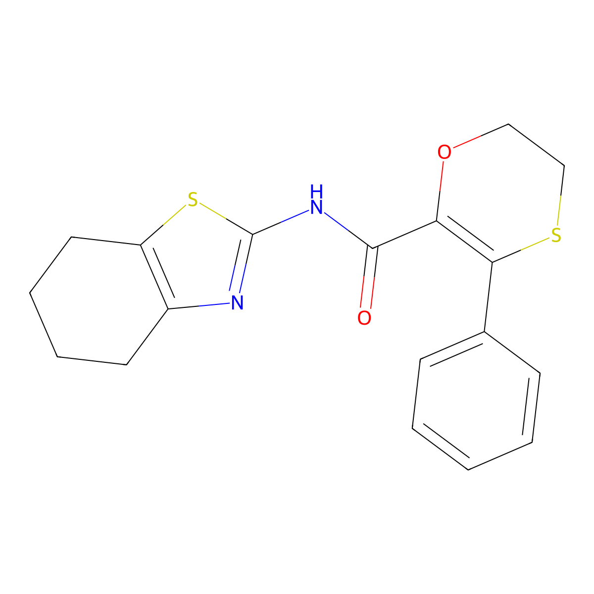 3-phenyl-N-[(2Z)-4,5,6,7-tetrahydro-1,3-benzothiazol-2(3H)-ylidene]-5,6-dihydro-1,4-oxathiine-2-carboxamide molecular structure, CAS 1010918-99-6