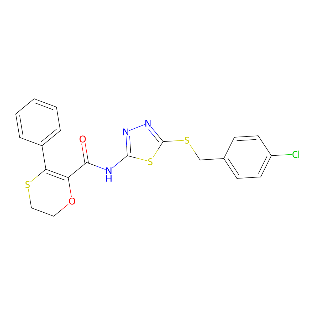 N-[(2Z)-5-[(4-chlorobenzyl)sulfanyl]-1,3,4-thiadiazol-2(3H)-ylidene]-3-phenyl-5,6-dihydro-1,4-oxathiine-2-carboxamide molecular structure, CAS 1010919-05-7