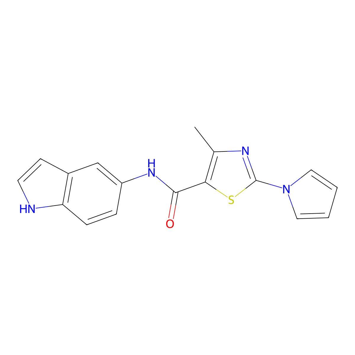 N-1H-indol-5-yl-4-methyl-2-(1H-pyrrol-1-yl)-1,3-thiazole-5-carboxamide molecular structure, CAS 1010919-09-1
