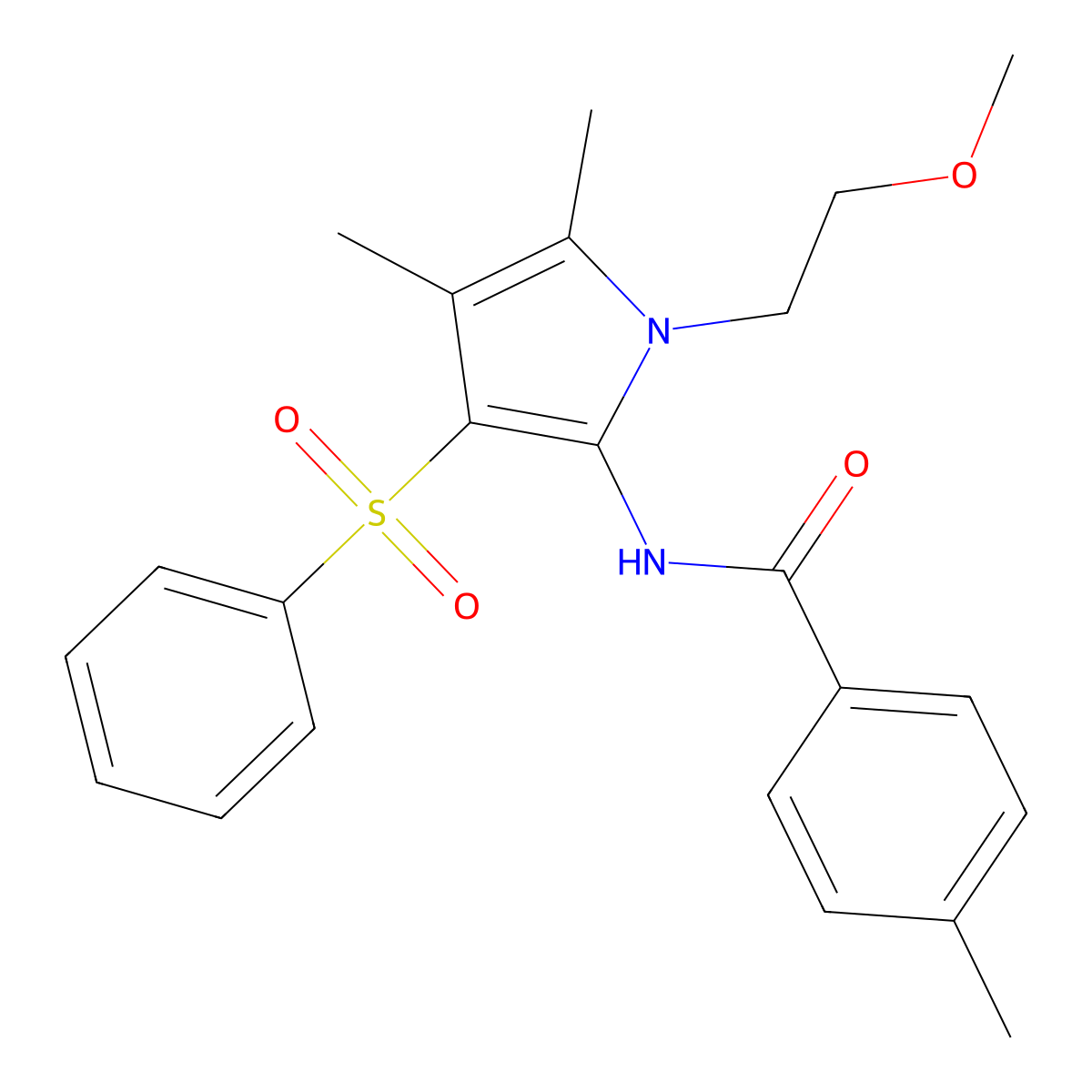 N-[1-(2-methoxyethyl)-4,5-dimethyl-3-(phenylsulfonyl)-1H-pyrrol-2-yl]-4-methylbenzamide molecular structure, CAS 1010919-21-7