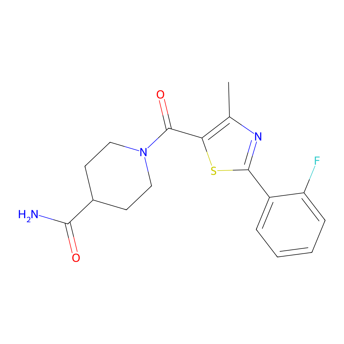 1-{[2-(2-Fluorophenyl)-4-methyl-1,3-thiazol-5-yl]carbonyl}piperidine-4-carboxamide molecular structure, CAS 1010919-33-1