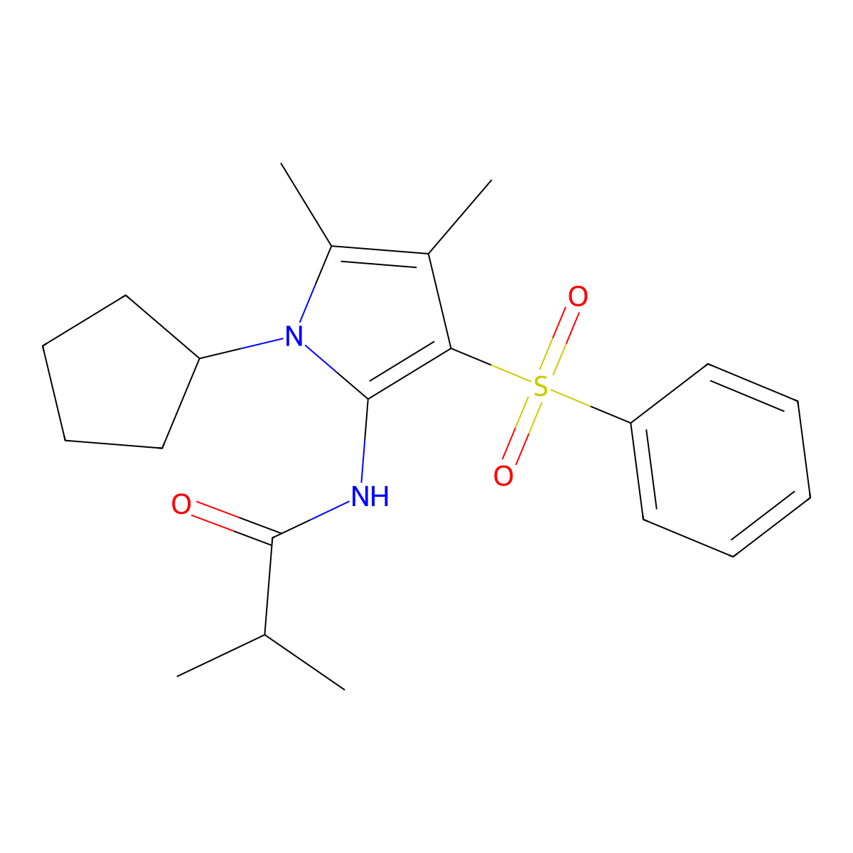 N-[1-cyclopentyl-4,5-dimethyl-3-(phenylsulfonyl)-1H-pyrrol-2-yl]-2-methylpropanamide molecular structure, CAS 1010919-51-3
