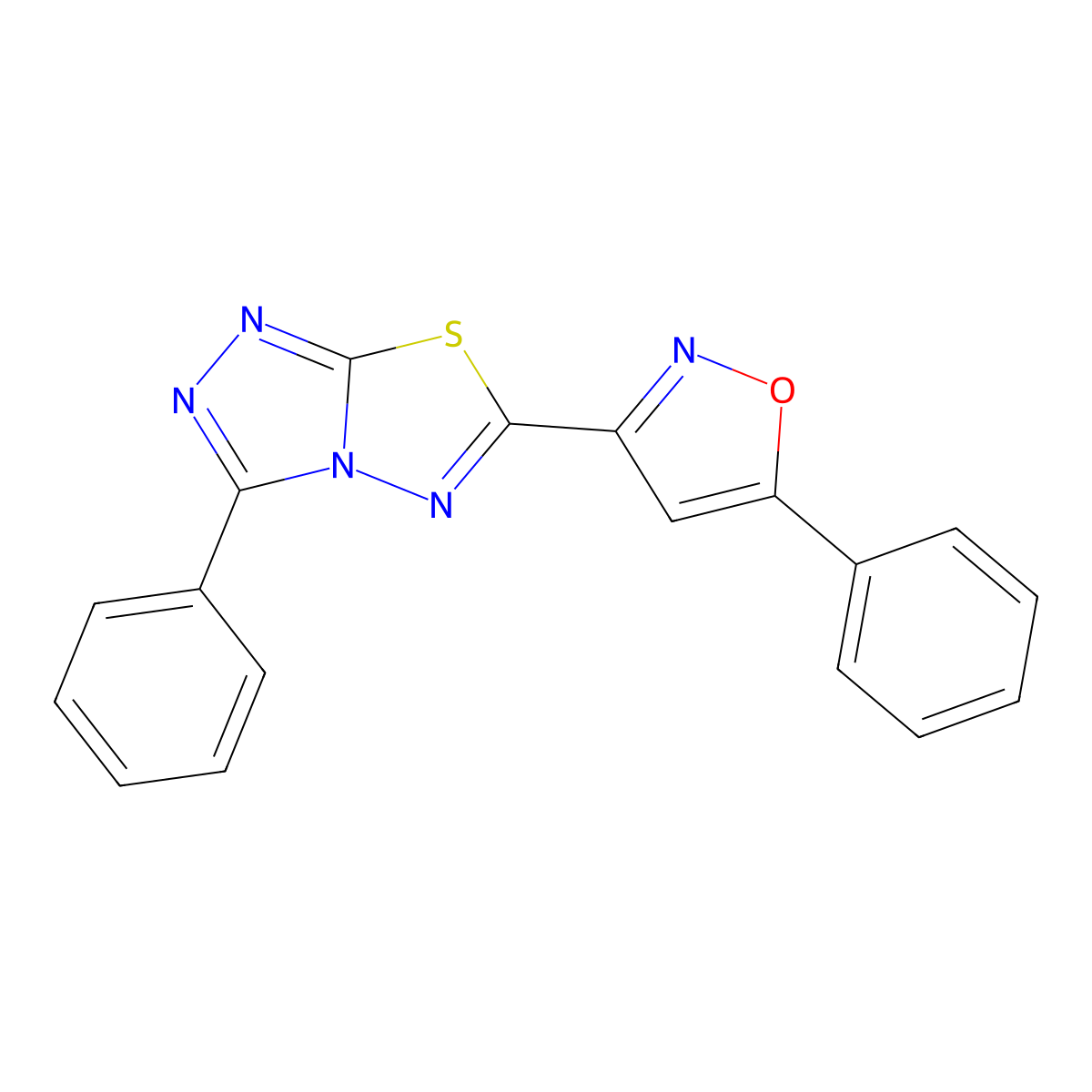 3-Phenyl-6-(5-phenyl-1,2-oxazol-3-yl)[1,2,4]triazolo[3,4-b][1,3,4]thiadiazole molecular structure, CAS 1010919-52-4