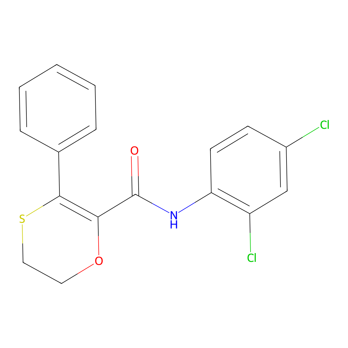 N-(2,4-dichlorophenyl)-3-phenyl-5,6-dihydro-1,4-oxathiine-2-carboxamide molecular structure, CAS 1010919-55-7
