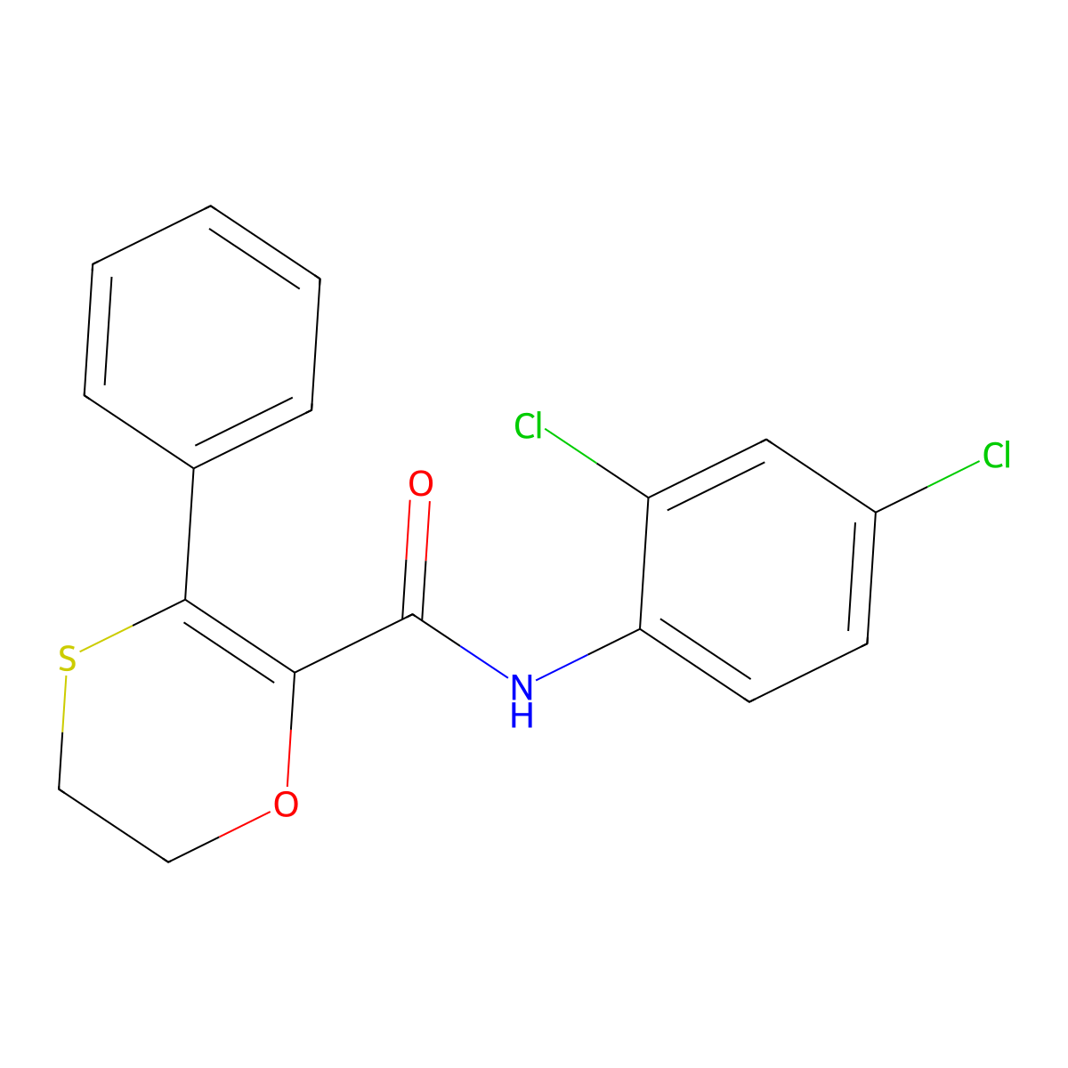 N-(2,4-dichlorophenyl)-3-phenyl-5,6-dihydro-1,4-oxathiine-2-carboxamide molecular structure, CAS 1010919-55-7
