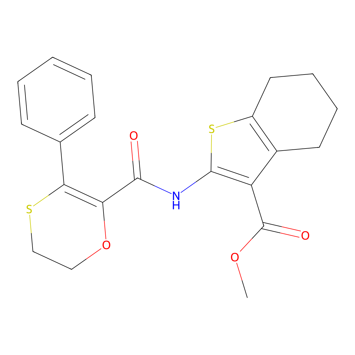 Methyl 2-{[(3-phenyl-5,6-dihydro-1,4-oxathiin-2-yl)carbonyl]amino}-4,5,6,7-tetrahydro-1-benzothiophene-3-carboxylate molecular structure, CAS 1010919-67-1
