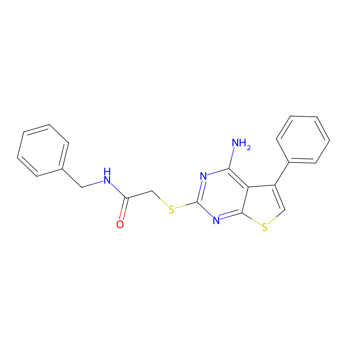 2-[(4-amino-5-phenylthieno[2,3-d]pyrimidin-2-yl)sulfanyl]-N-benzylacetamide molecular structure, CAS 1010919-86-4