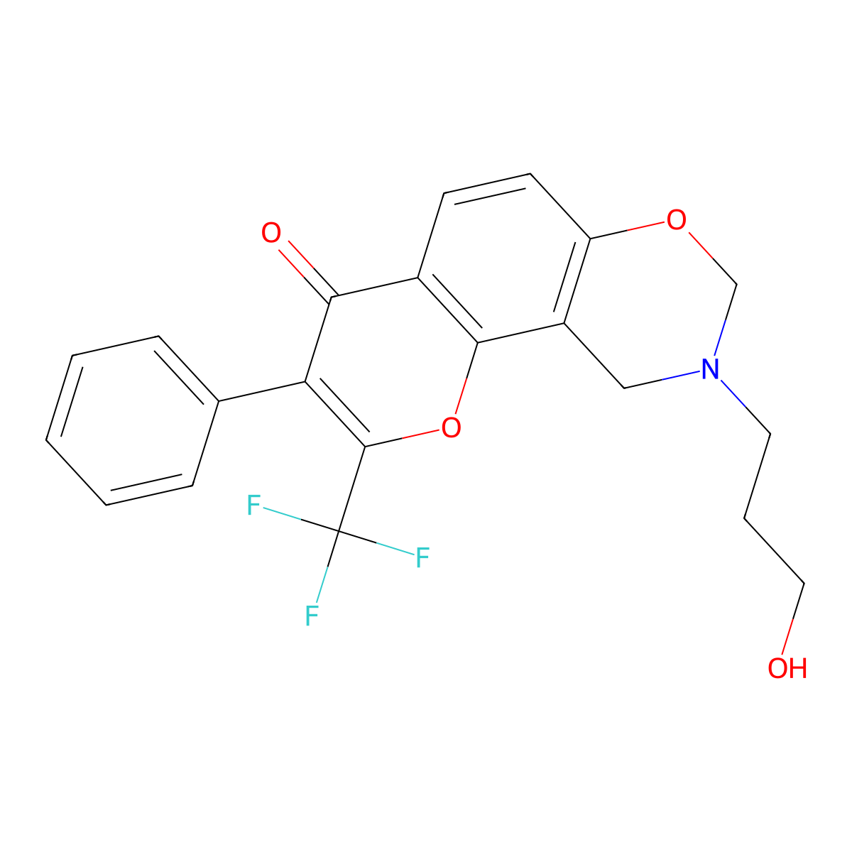 9-(3-hydroxypropyl)-3-phenyl-2-(trifluoromethyl)-9,10-dihydrochromeno[8,7-e][1,3]oxazin-4(8H)-one molecular structure, CAS 1010919-99-9