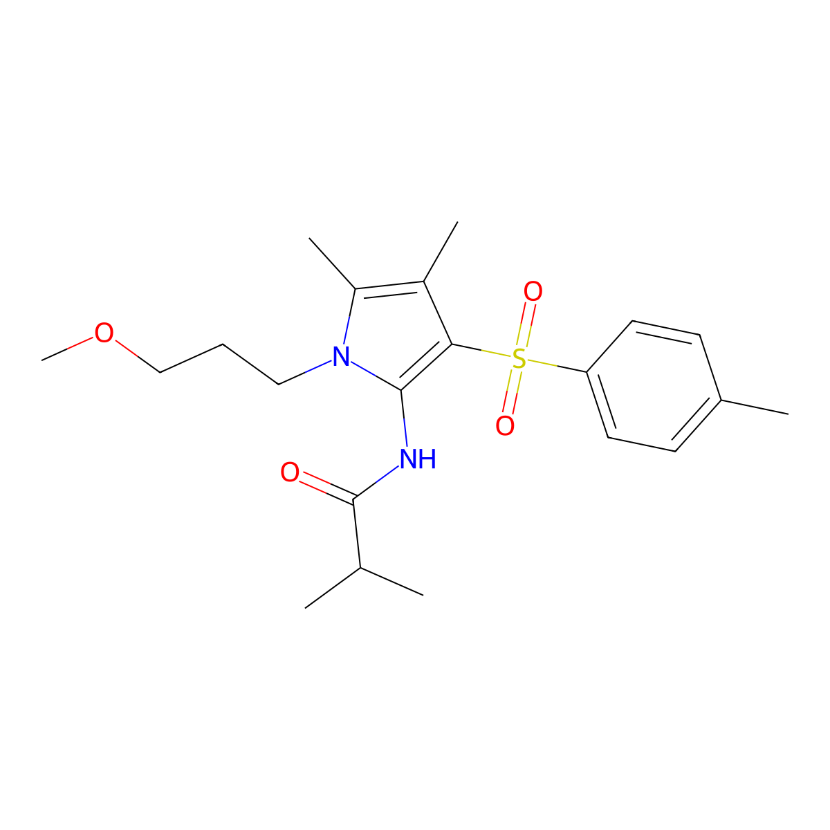 N-{1-(3-methoxypropyl)-4,5-dimethyl-3-[(4-methylphenyl)sulfonyl]-1H-pyrrol-2-yl}-2-methylpropanamide molecular structure, CAS 1010920-01-0