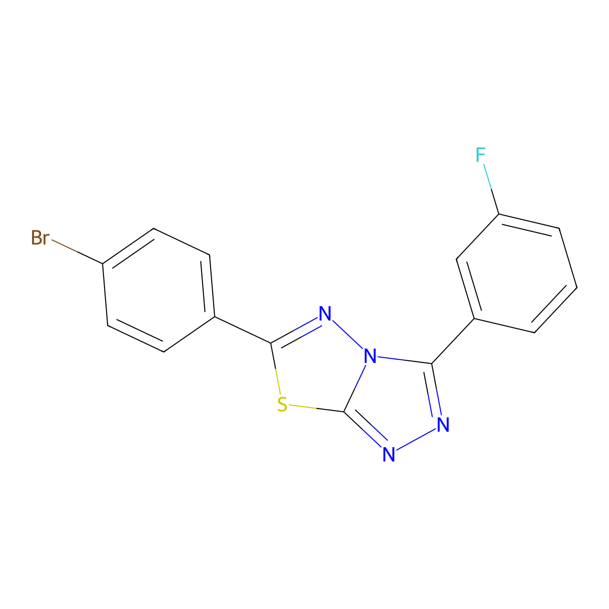 6-(4-Bromophenyl)-3-(3-fluorophenyl)[1,2,4]triazolo[3,4-b][1,3,4]thiadiazole molecular structure, CAS 1010920-23-6