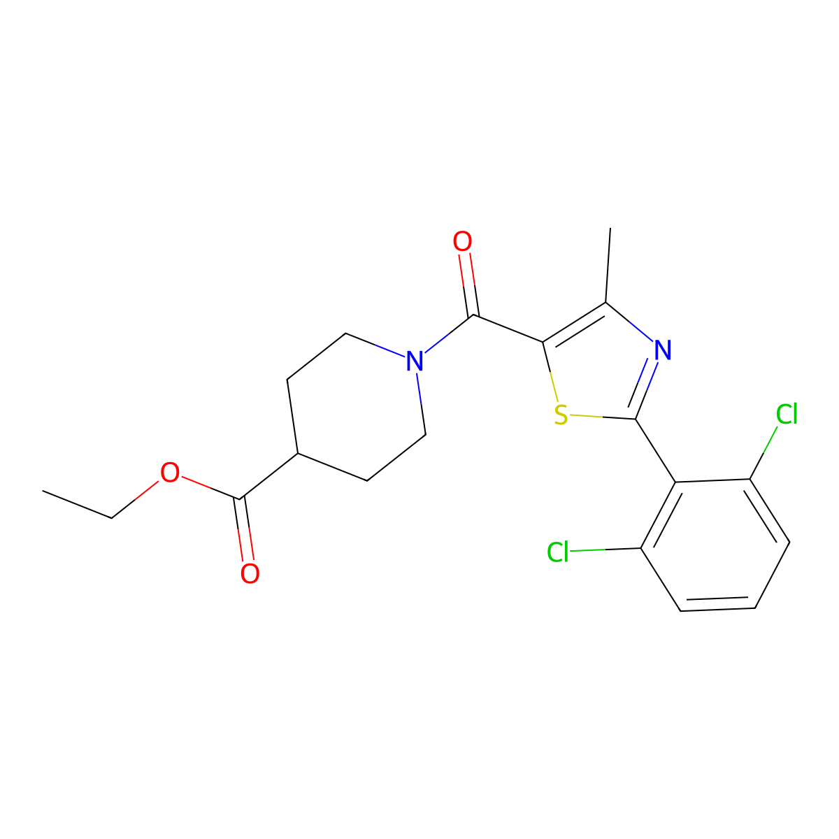 Ethyl 1-{[2-(2,6-dichlorophenyl)-4-methyl-1,3-thiazol-5-yl]carbonyl}piperidine-4-carboxylate molecular structure, CAS 1010920-30-5