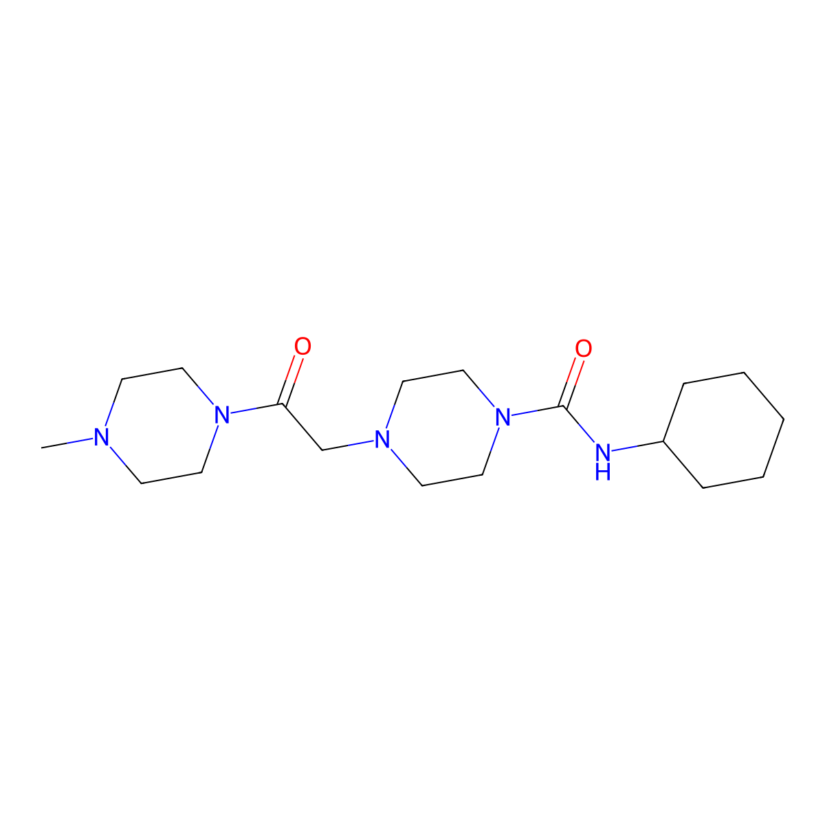 N-cyclohexyl-4-[2-(4-methylpiperazin-1-yl)-2-oxoethyl]piperazine-1-carboxamide molecular structure, CAS 1010920-32-7