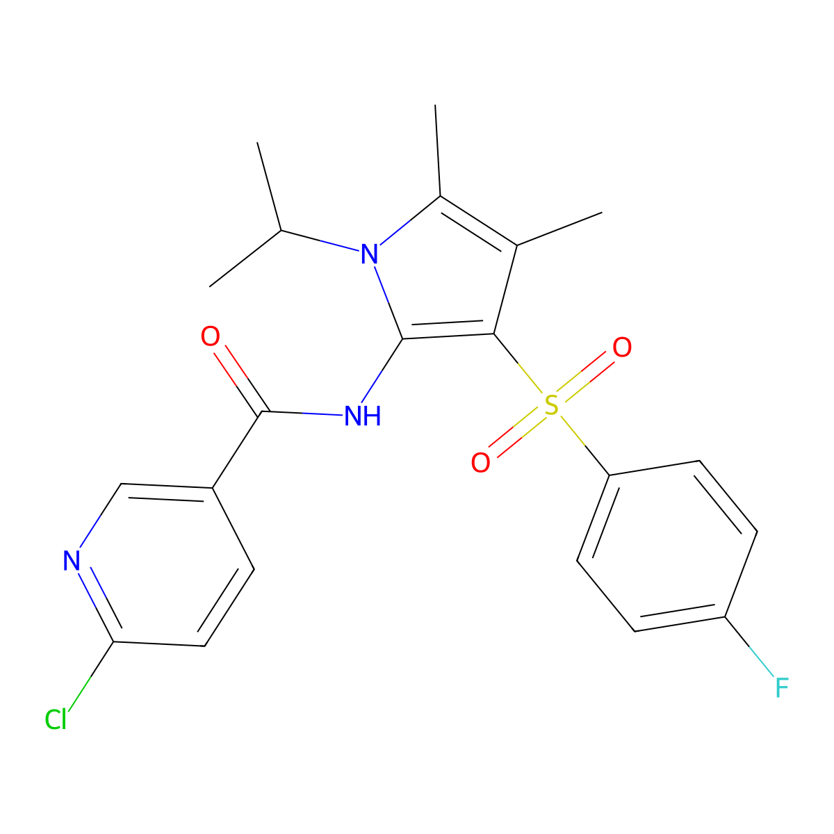 6-chloro-N-{3-[(4-fluorophenyl)sulfonyl]-4,5-dimethyl-1-(propan-2-yl)-1H-pyrrol-2-yl}pyridine-3-carboxamide molecular structure, CAS 1010920-33-8