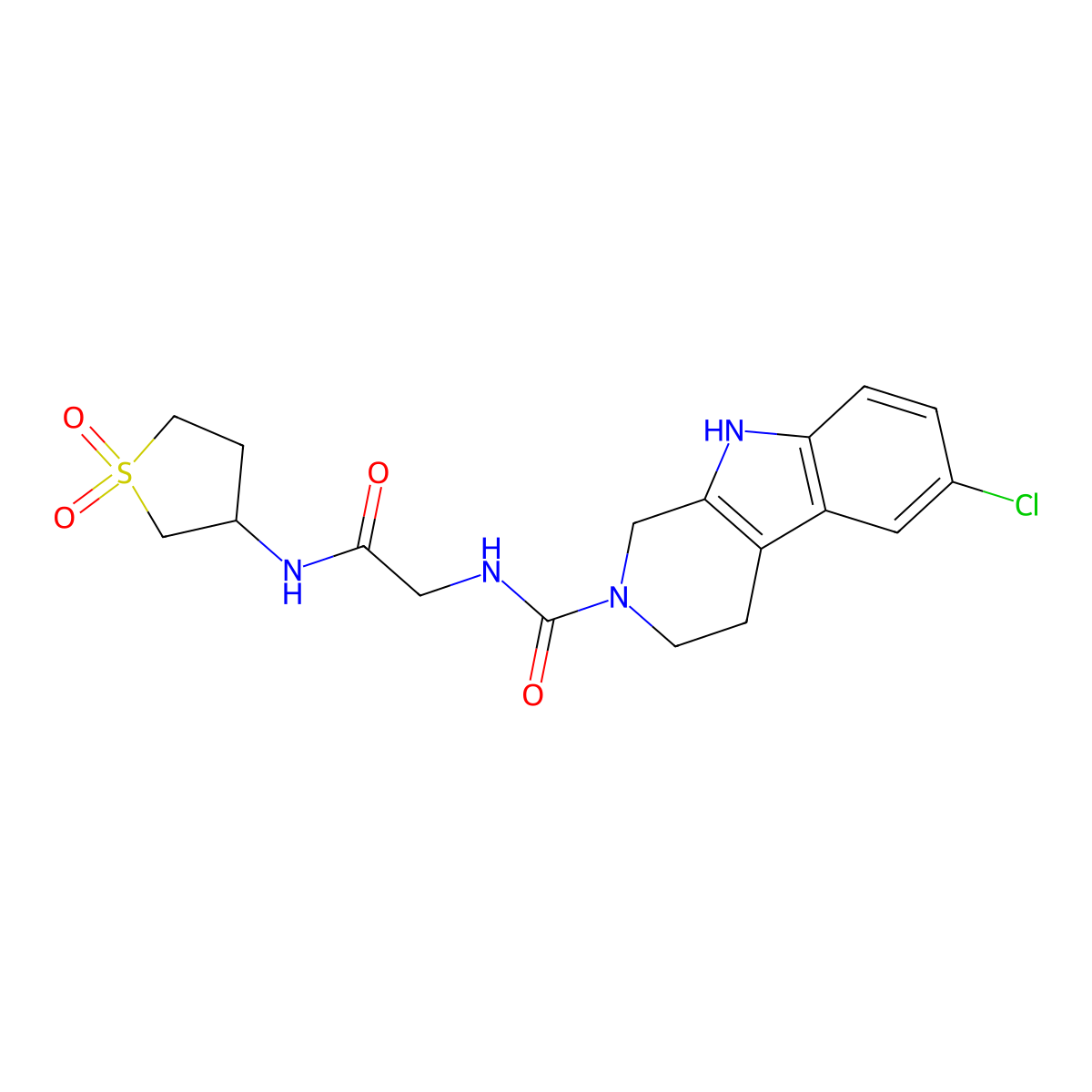 6-chloro-N-{2-[(1,1-dioxidotetrahydrothiophen-3-yl)amino]-2-oxoethyl}-1,3,4,9-tetrahydro-2H-beta-carboline-2-carboxamide molecular structure, CAS 1010920-41-8