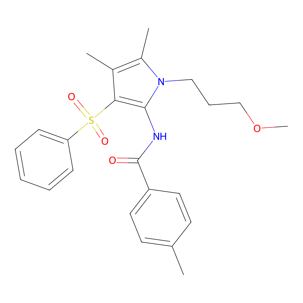 N-[1-(3-methoxypropyl)-4,5-dimethyl-3-(phenylsulfonyl)-1H-pyrrol-2-yl]-4-methylbenzamide molecular structure, CAS 1010920-49-6