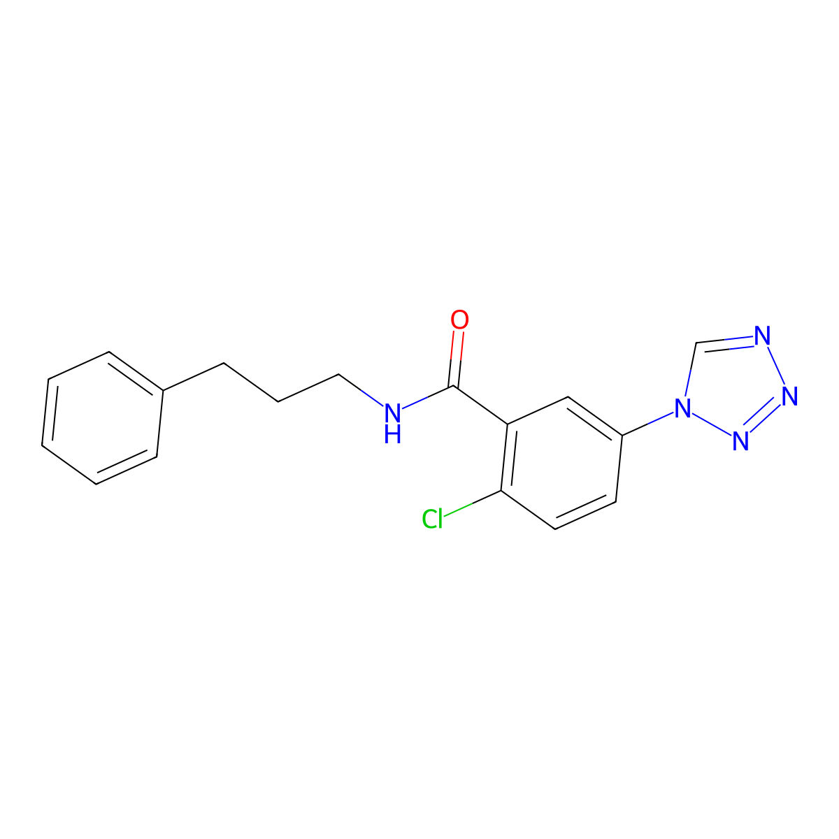 2-chloro-N-(3-phenylpropyl)-5-(1H-tetrazol-1-yl)benzamide molecular structure, CAS 1010920-63-4