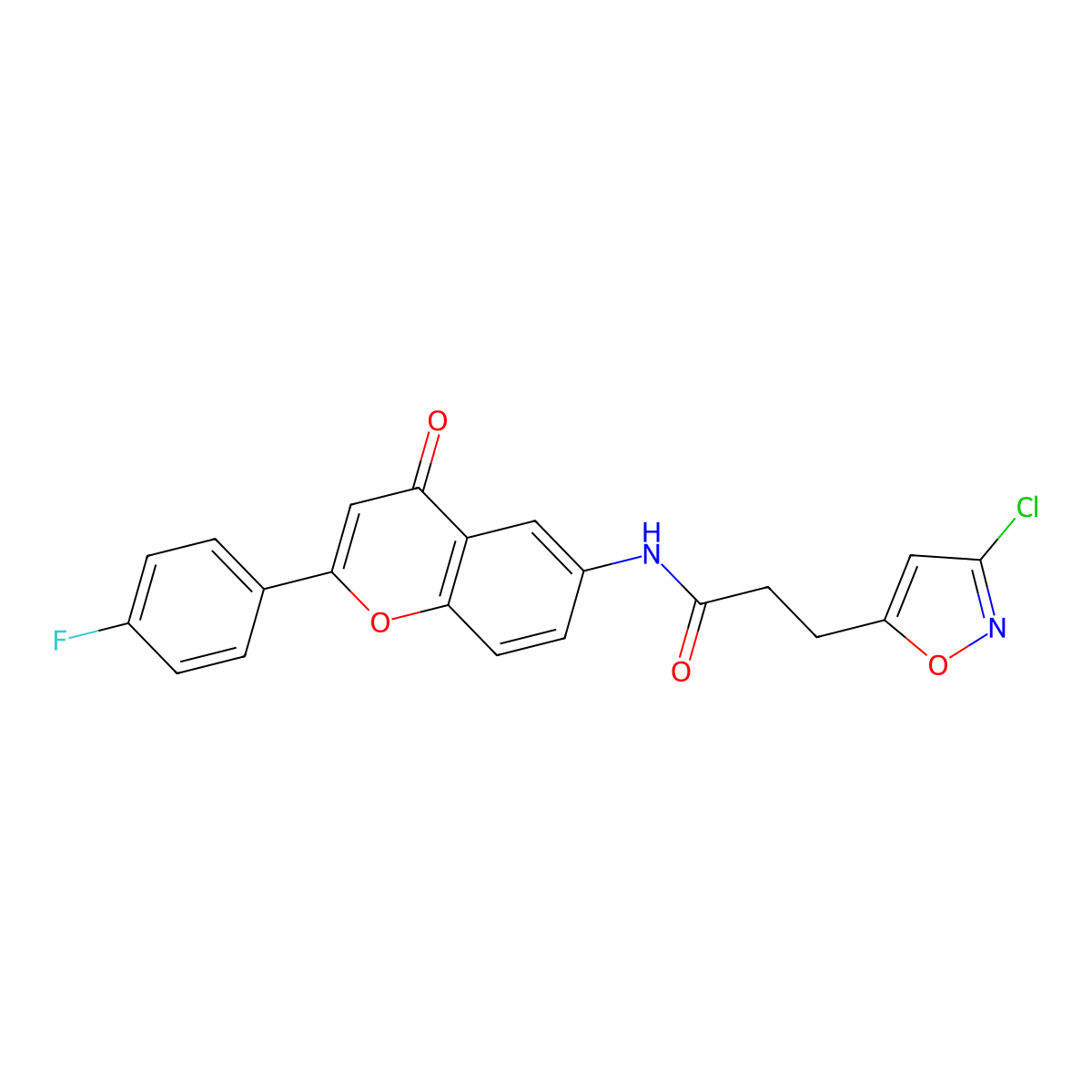 3-(3-chloro-1,2-oxazol-5-yl)-N-[2-(4-fluorophenyl)-4-oxo-4H-chromen-6-yl]propanamide molecular structure, CAS 1010920-69-0