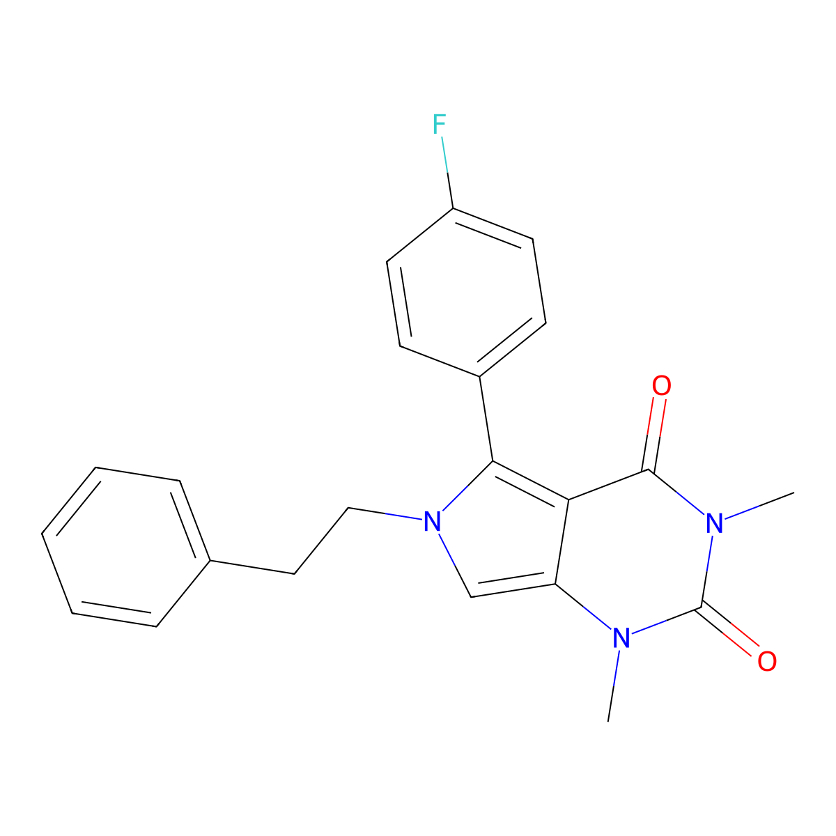 5-(4-fluorophenyl)-1,3-dimethyl-6-(2-phenylethyl)-1H-pyrrolo[3,4-d]pyrimidine-2,4(3H,6H)-dione molecular structure, CAS 1010920-73-6