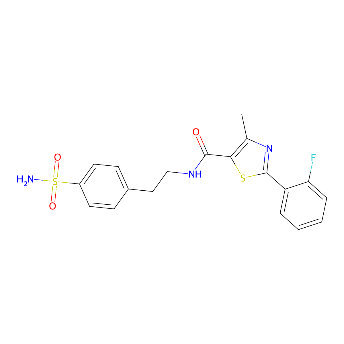 2-(2-fluorophenyl)-4-methyl-N-[2-(4-sulfamoylphenyl)ethyl]-1,3-thiazole-5-carboxamide molecular structure, CAS 1010920-98-5
