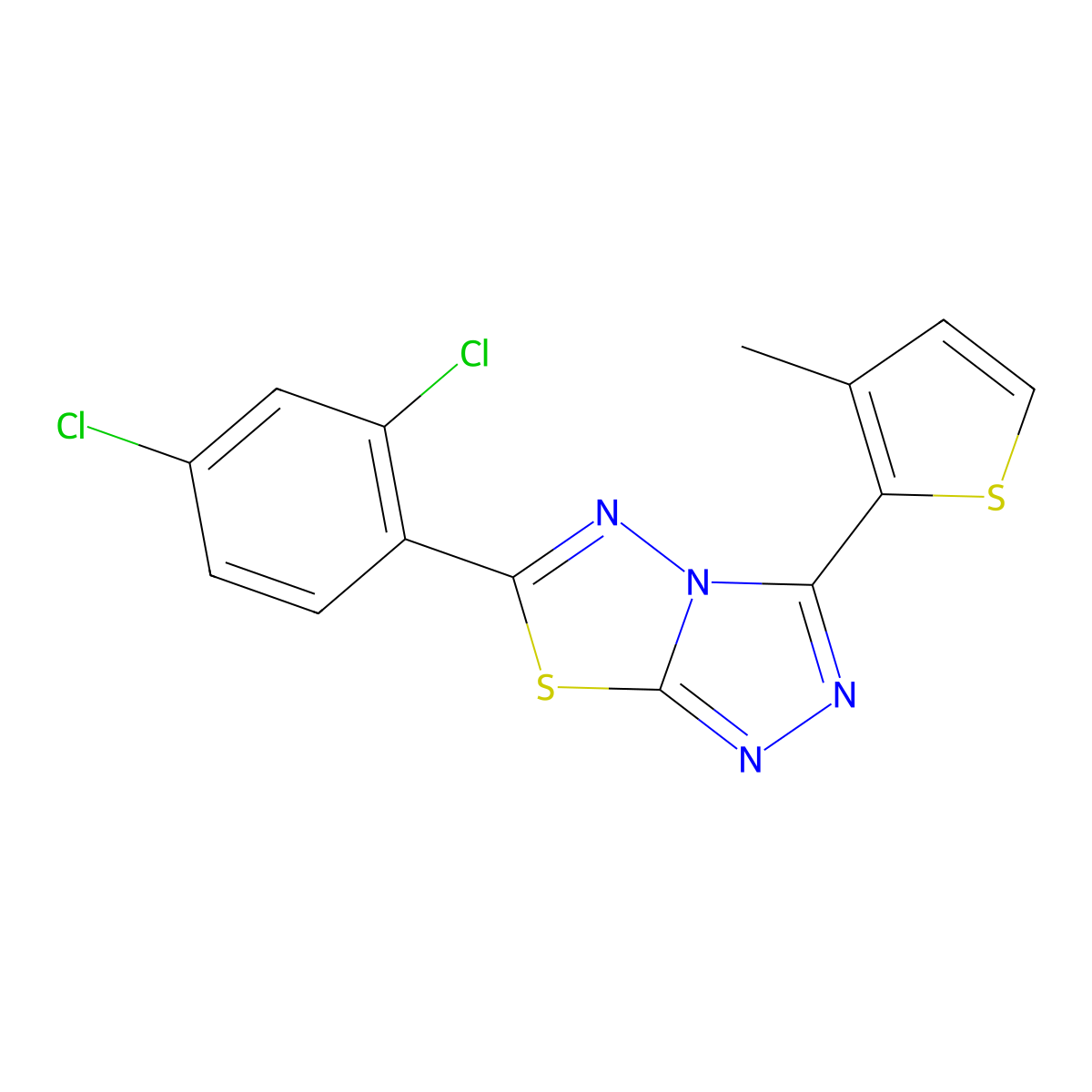 6-(2,4-Dichlorophenyl)-3-(3-methylthiophen-2-yl)[1,2,4]triazolo[3,4-b][1,3,4]thiadiazole molecular structure, CAS 1010921-08-0