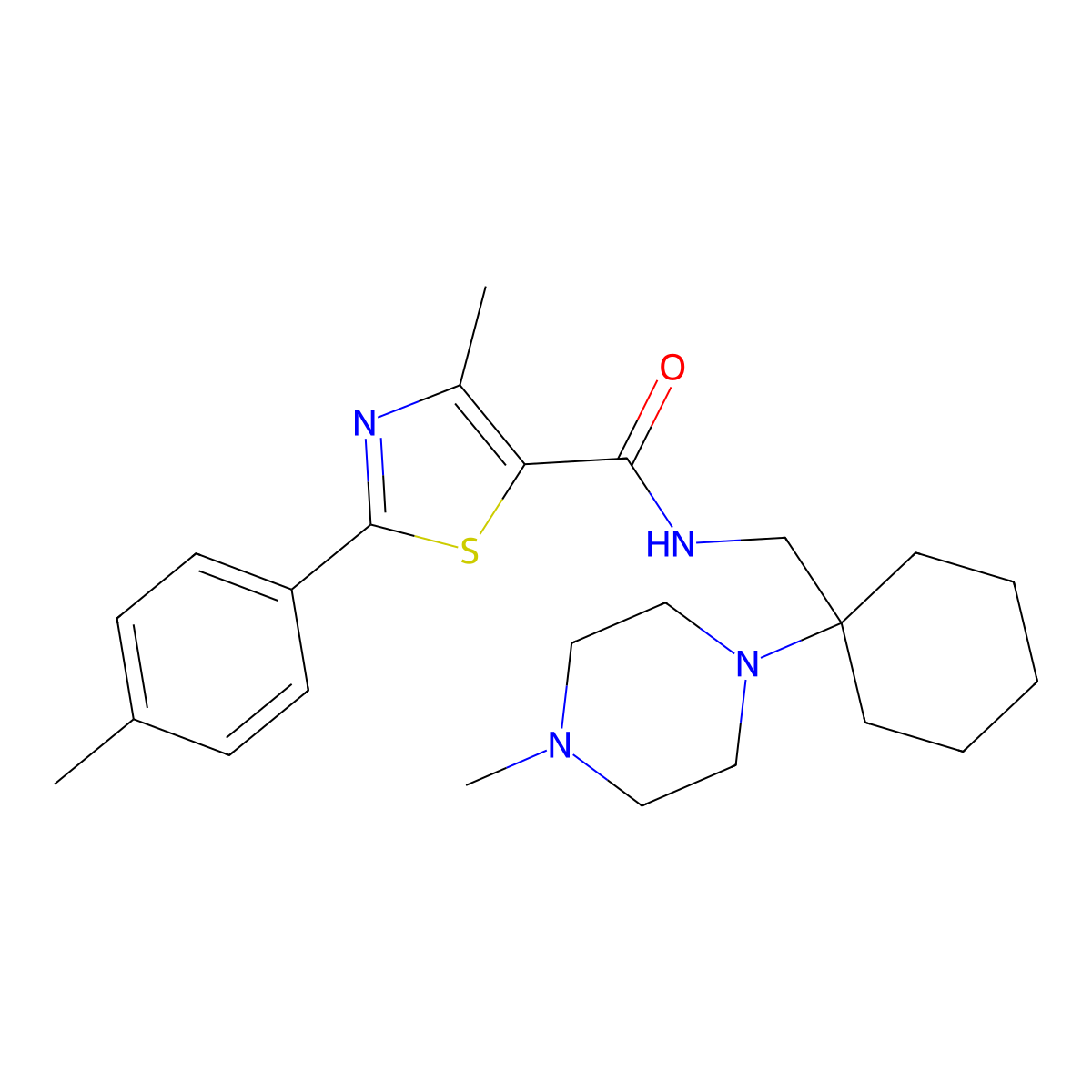 4-methyl-2-(4-methylphenyl)-N~5~-{[1-(4-methylpiperazino)cyclohexyl]methyl}-1,3-thiazole-5-carboxamide molecular structure, CAS 1010921-09-1