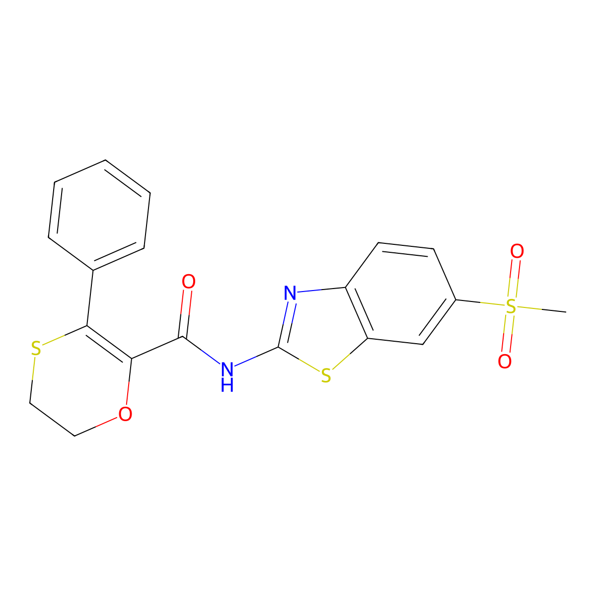 N-[(2Z)-6-(methylsulfonyl)-1,3-benzothiazol-2(3H)-ylidene]-3-phenyl-5,6-dihydro-1,4-oxathiine-2-carboxamide molecular structure, CAS 1010921-10-4