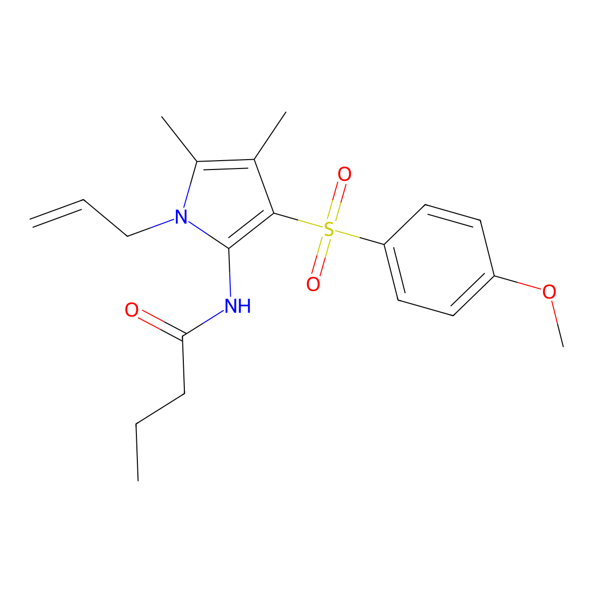 N-{3-[(4-methoxyphenyl)sulfonyl]-4,5-dimethyl-1-(prop-2-en-1-yl)-1H-pyrrol-2-yl}butanamide molecular structure, CAS 1010921-11-5