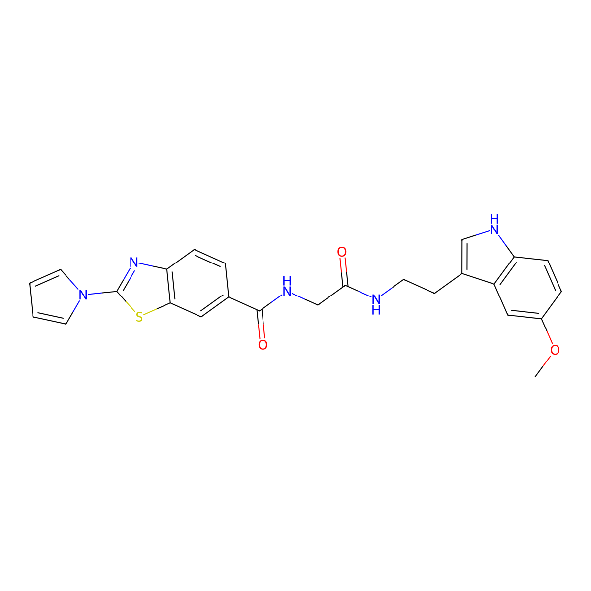 N-(2-{[2-(5-methoxy-1H-indol-3-yl)ethyl]amino}-2-oxoethyl)-2-(1H-pyrrol-1-yl)-1,3-benzothiazole-6-carboxamide molecular structure, CAS 1010921-13-7