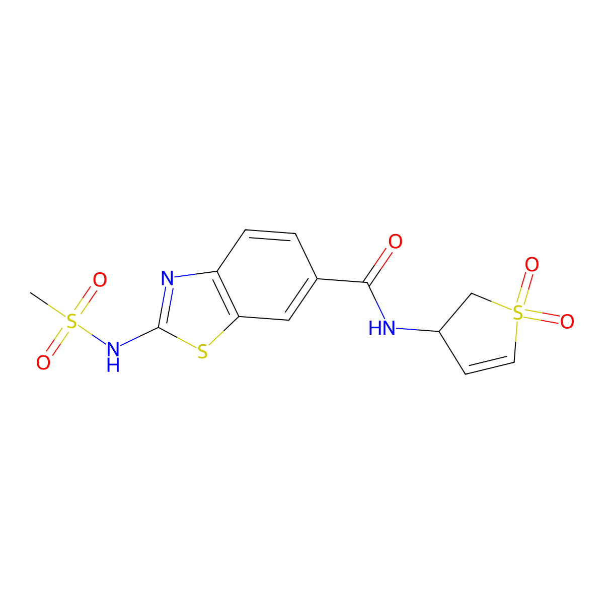 (2E)-N-(1,1-dioxido-2,3-dihydrothiophen-3-yl)-2-[(methylsulfonyl)imino]-2,3-dihydro-1,3-benzothiazole-6-carboxamide molecular structure, CAS 1010921-15-9