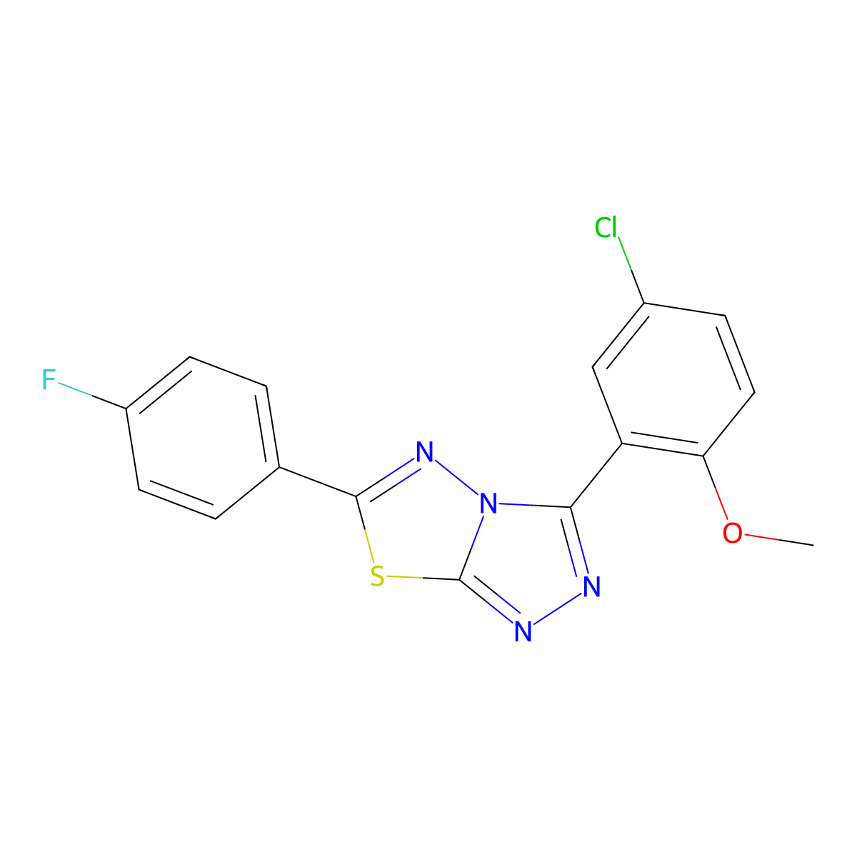 3-(5-Chloro-2-methoxyphenyl)-6-(4-fluorophenyl)[1,2,4]triazolo[3,4-b][1,3,4]thiadiazole molecular structure, CAS 1010921-19-3
