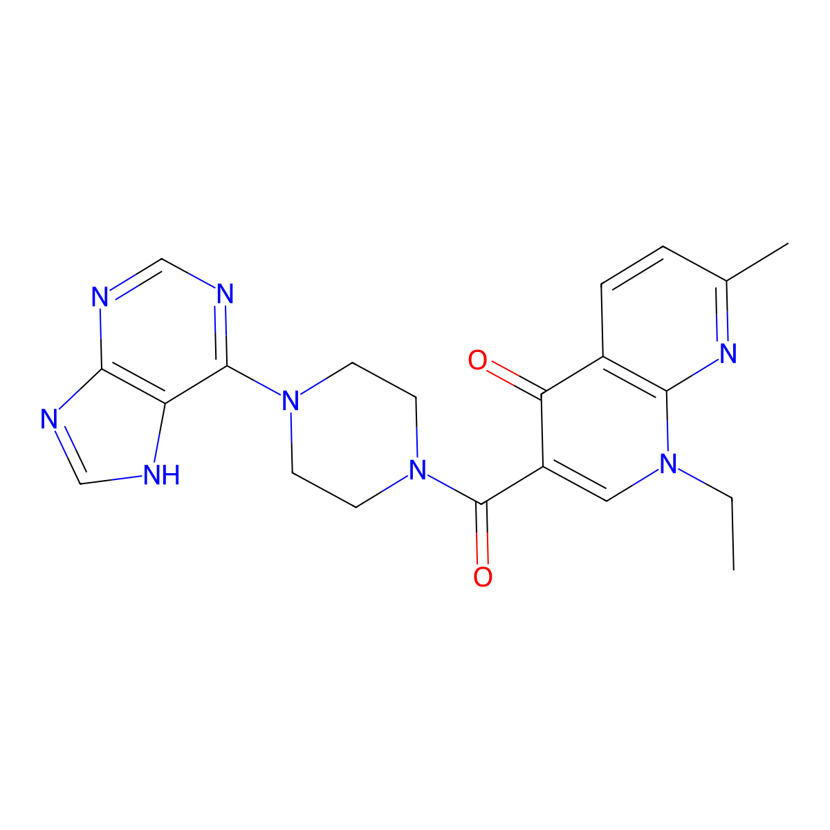 1-ethyl-7-methyl-3-{[4-(7H-purin-6-yl)piperazin-1-yl]carbonyl}-1,8-naphthyridin-4(1H)-one molecular structure, CAS 1010921-20-6