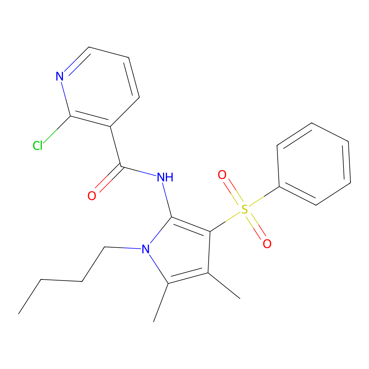 N-[1-butyl-4,5-dimethyl-3-(phenylsulfonyl)-1H-pyrrol-2-yl]-2-chloropyridine-3-carboxamide molecular structure, CAS 1010921-21-7