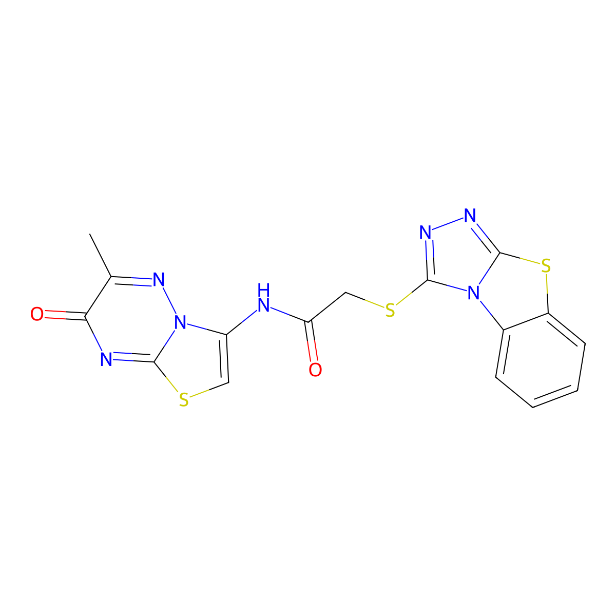 N-(6-methyl-7-oxo-7H-[1,3]thiazolo[3,2-b][1,2,4]triazin-3-yl)-2-([1,2,4]triazolo[3,4-b][1,3]benzothiazol-3-ylsulfanyl)acetamide molecular structure, CAS 1010921-34-2