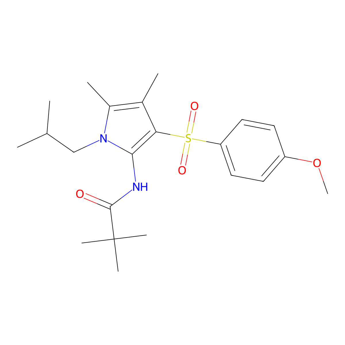 N-{3-[(4-methoxyphenyl)sulfonyl]-4,5-dimethyl-1-(2-methylpropyl)-1H-pyrrol-2-yl}-2,2-dimethylpropanamide molecular structure, CAS 1010921-45-5