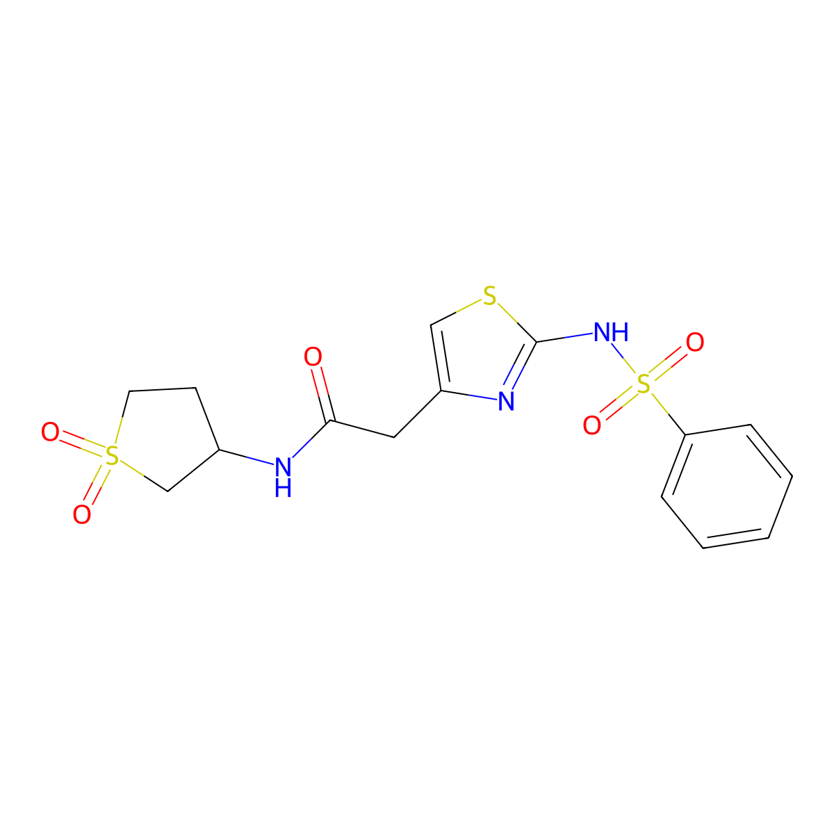 N-(1,1-dioxidotetrahydrothiophen-3-yl)-2-{(2Z)-2-[(phenylsulfonyl)imino]-2,3-dihydro-1,3-thiazol-4-yl}acetamide molecular structure, CAS 1010921-47-7