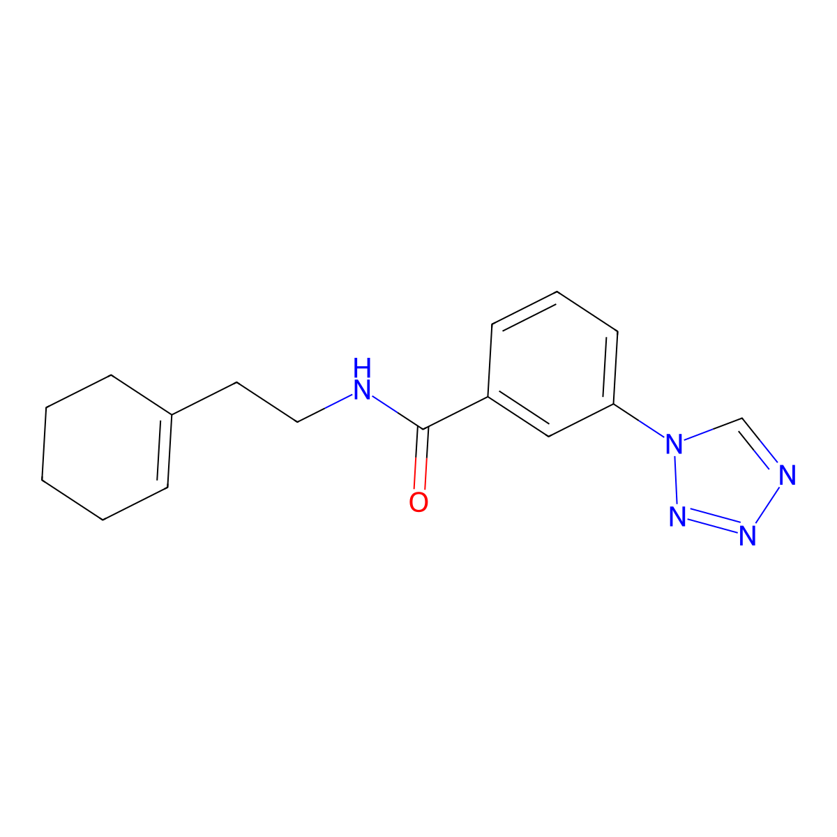 N-[2-(cyclohex-1-en-1-yl)ethyl]-3-(1H-tetrazol-1-yl)benzamide molecular structure, CAS 1010921-54-6