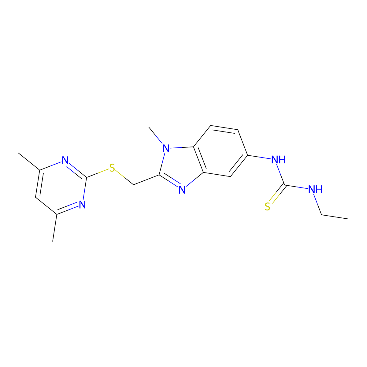 1-(2-{[(4,6-dimethylpyrimidin-2-yl)sulfanyl]methyl}-1-methyl-1H-benzimidazol-5-yl)-3-ethylthiourea molecular structure, CAS 1010921-66-0