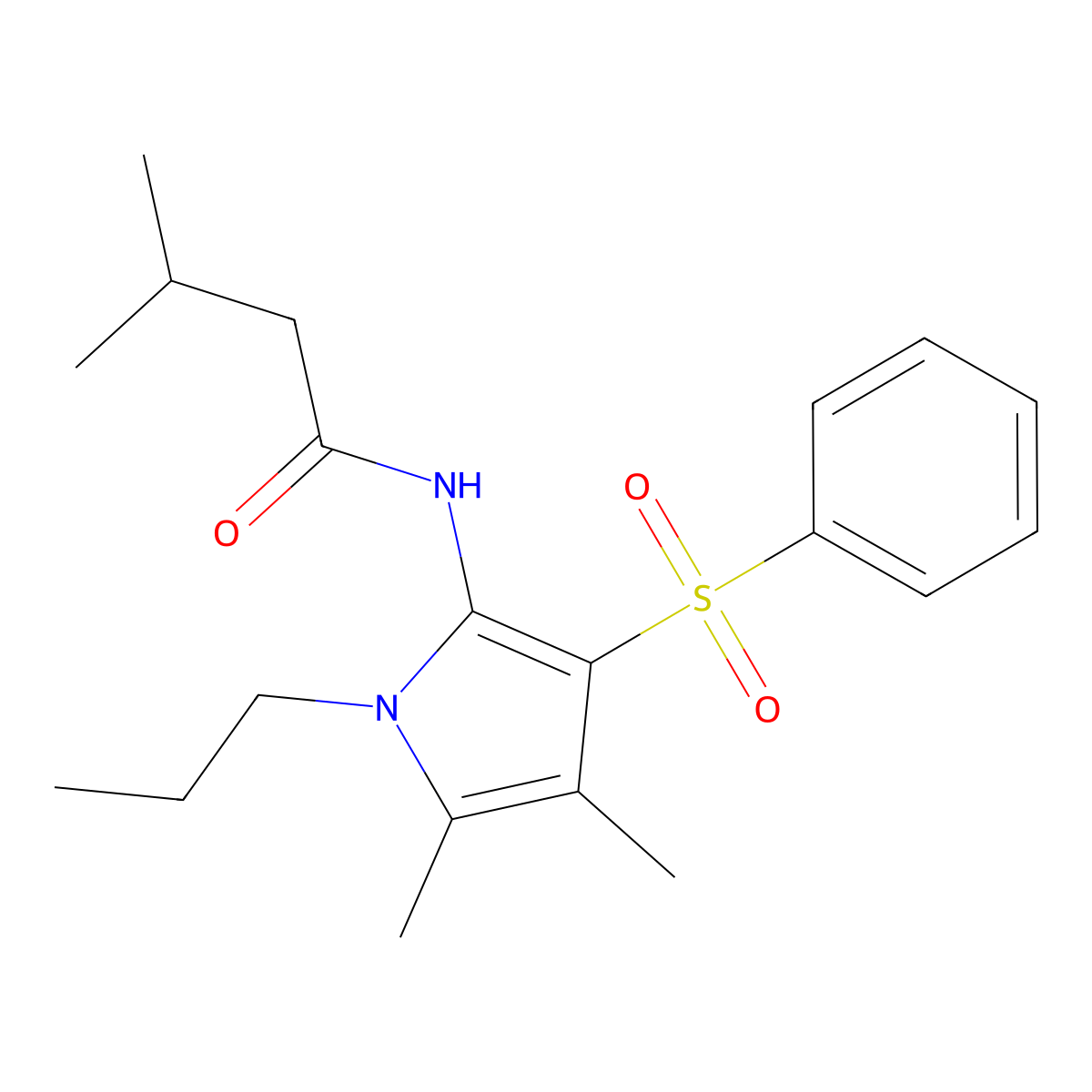 N-[4,5-dimethyl-3-(phenylsulfonyl)-1-propyl-1H-pyrrol-2-yl]-3-methylbutanamide molecular structure, CAS 1010921-68-2