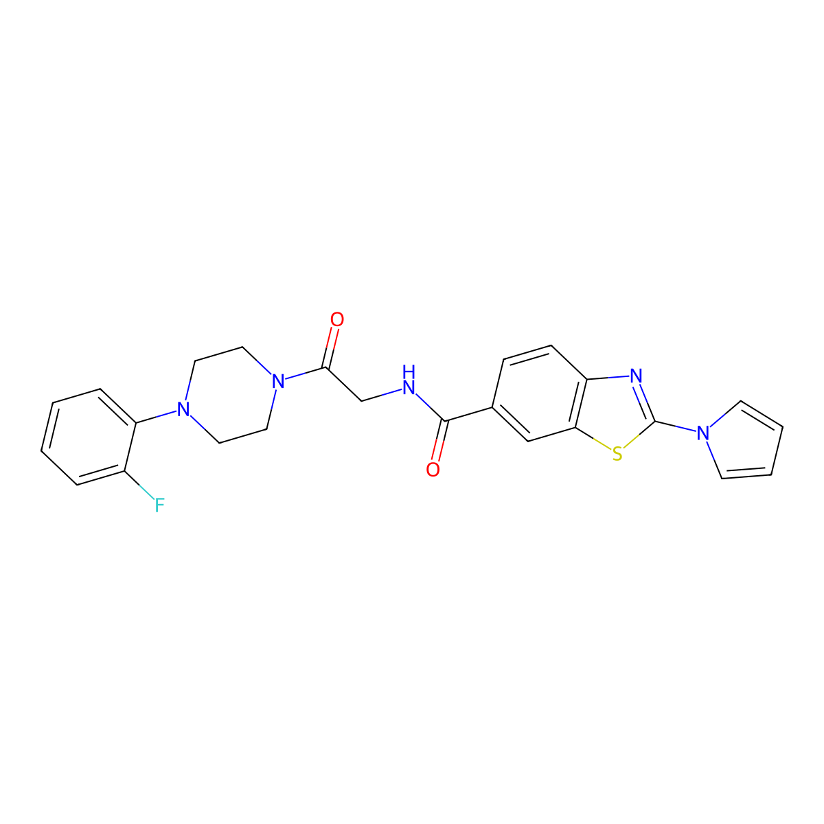 N-{2-[4-(2-fluorophenyl)piperazin-1-yl]-2-oxoethyl}-2-(1H-pyrrol-1-yl)-1,3-benzothiazole-6-carboxamide molecular structure, CAS 1010921-81-9