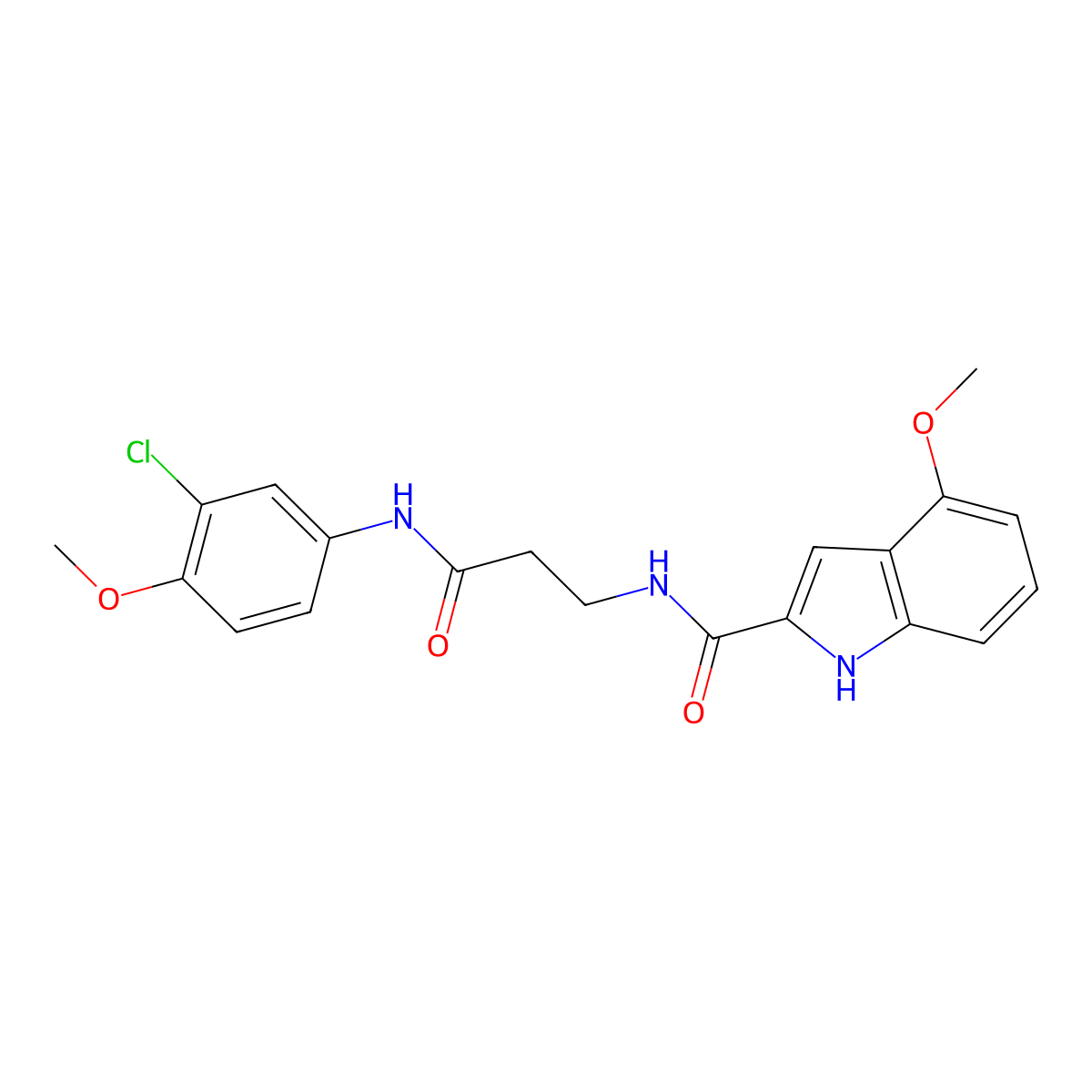 N-{3-[(3-chloro-4-methoxyphenyl)amino]-3-oxopropyl}-4-methoxy-1H-indole-2-carboxamide molecular structure, CAS 1010921-86-4